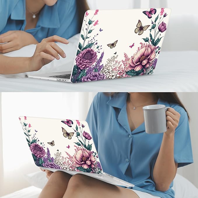 Mektron Designed Case for MacBook Pro 16 Inch A2141 Cover 2019 Release 16" with Liquid Retina Display/Touch ID, Plastic Hard Shell with Keyboard Skin & Screen Protector, Butterfly Flower C077