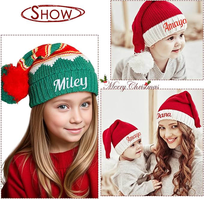 Ulico Custom Christmas Hat, Personalized Santa Hat Embroidered with Name for Kids Adults，Xmas Holiday Christmas New Year