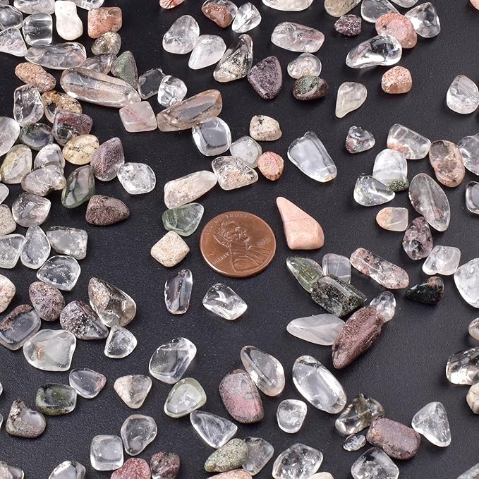 Polished Green Phantom Quartz Crystal Chips 200 Pcs - 0.3" 10 oz Tumbled Stone Chips Crushed Sea Glass Stones Healing Reiki Crystal Making Home Decoration