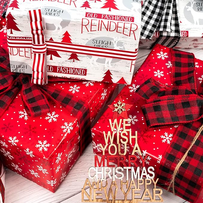 WRAPAHOLIC Reversible Christmas Wrapping Paper Roll - Mini Roll - 17 Inch x 33 Feet - Red White Reindeer and Snowflake Wrapping Paper for Christmas, Holiday, Party