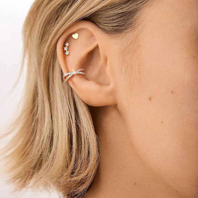 KRFY 2Pcs Adjustable Ear Cuff S925 Sterling Silver Ear Cuffs Non Piercing Cuff Earrings for Women 5A Cubic Zirconia Clip On Cartilage Helix Conch Fake Earrings Hypoallergenic