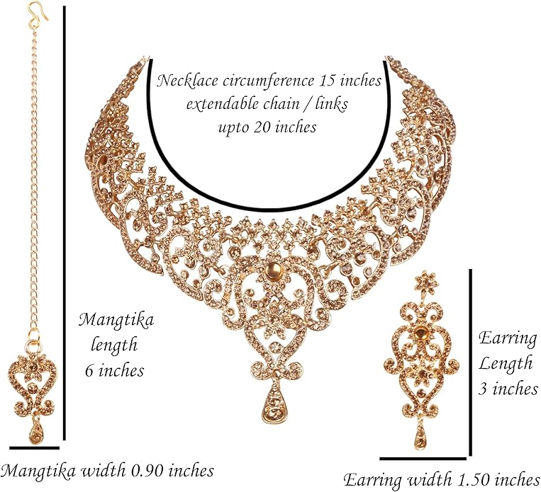 Touchstone Indian jewelry set for women bollywood gold jewellery wedding outfits necklace sets earrings bridal maang tikka fancy costume girls big desi accessories rhinestone in gold or silver tone
