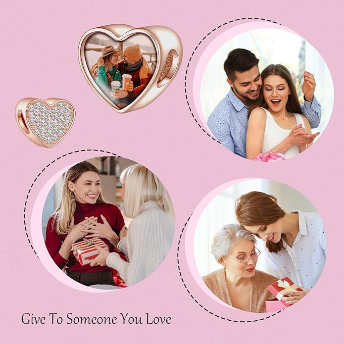 Annmors Personalized Photo Charm for Bracelet Necklaces,925 Sterling Silver Charm Love Heart Shaped Engraved Customize Picture Gift for Birthday Mother's Day Christmas,Bead Charms Jewelry for Women