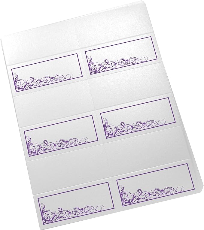 Scribble Vintage Swirl Printable Place Cards, Purple (Choose Color), Set of 60 (10 Sheets), Laser & Inkjet Printers - Wedding, Party, Dinner, and Special Events - Made in the USA