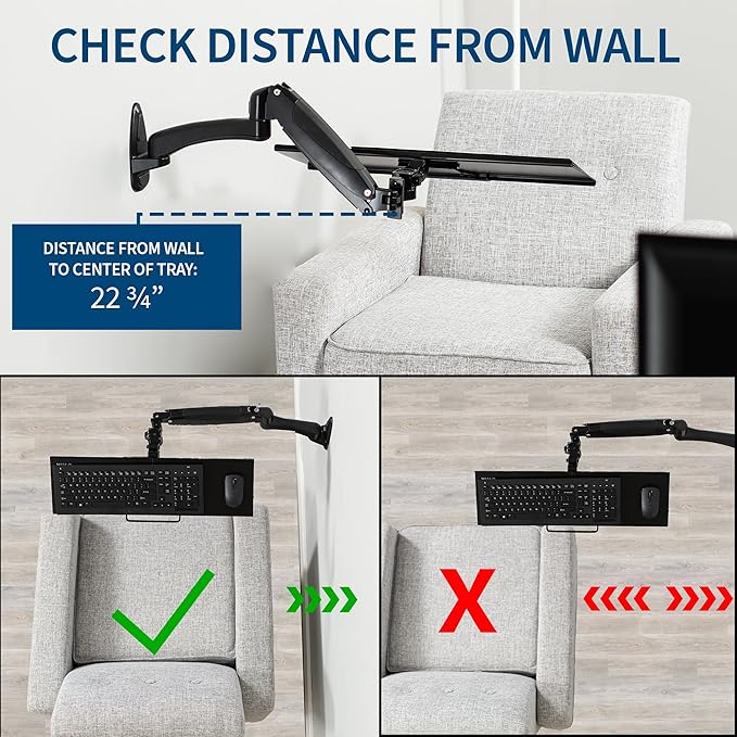 VIVO Sit-Stand 24 Inch Pneumatic Spring Keyboard and Mouse Tray Wall Mount, Counterbalance Height Adjustable Typing Platform, Ergonomic Tilt, Neutral Writing Position, Black, MOUNT-KB35A