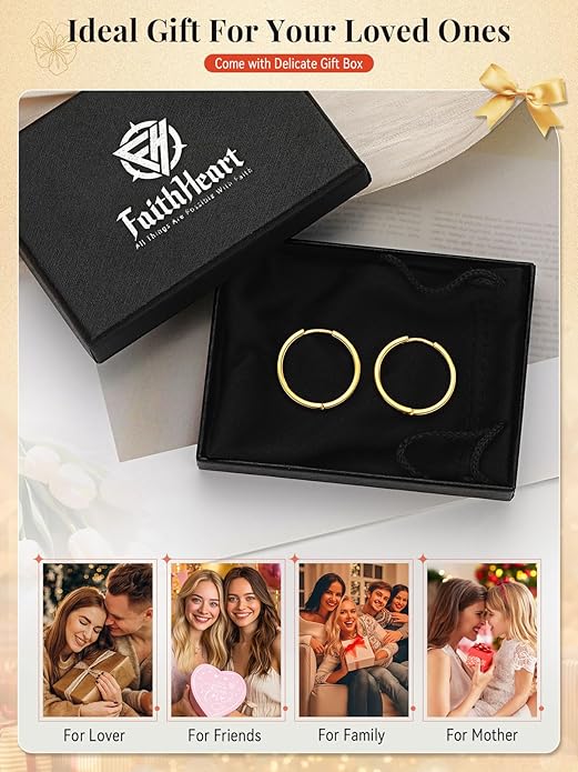 FaithHeart Sterling Silver Hoop Earrings for Women, Hypoallergenic Huggie Hoop Earrings Lightweight Small Cartilage Earrings Hoop Earring Dainty Everyday Earrings 6/8/10/12/14/15/16/18/20mm