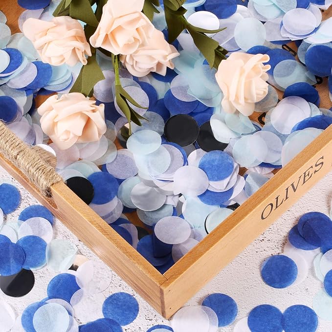 TecUnite Round Tissue Paper Table Confetti Dots for Wedding Birthday Party Decoration, 1.76 oz(White Blue Confetti,2.5 cm)