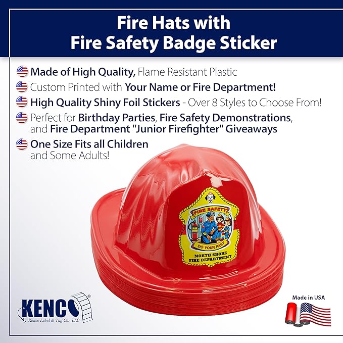 Kenco Kids Customizable Plastic Firefighter Hats -Choose your style, add your name or department