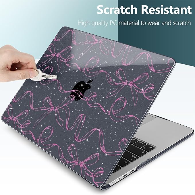 TWOLSKOO Compatible with M4 MacBook Air 13.6 inch Case 2025-2022 Release M4 A3240 M3 A3113 M2 A2681, Plastic Hard Shell & Keyboard Cover & Type C Adapter & Screen Protector, Sparkly Bows