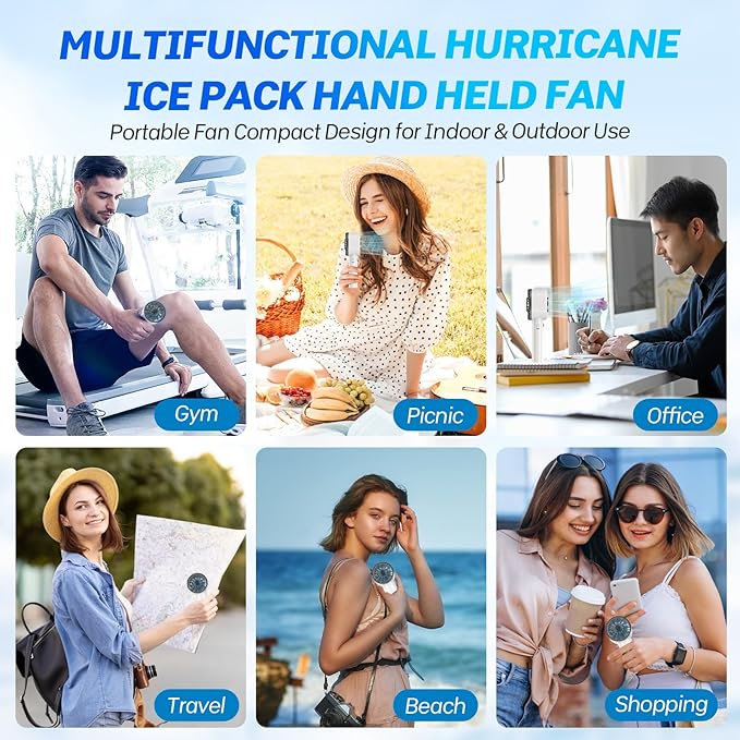 2025 Portable Handheld Ice Fan, Turbo Cooling Fans, 5200mAh, 100 Gear Hurricane Wind, ANC Silent Motor, Digital Display, USB C Rechargeable, Mini Icy Personal Electric Fan for Outdoor & Indoor (White)