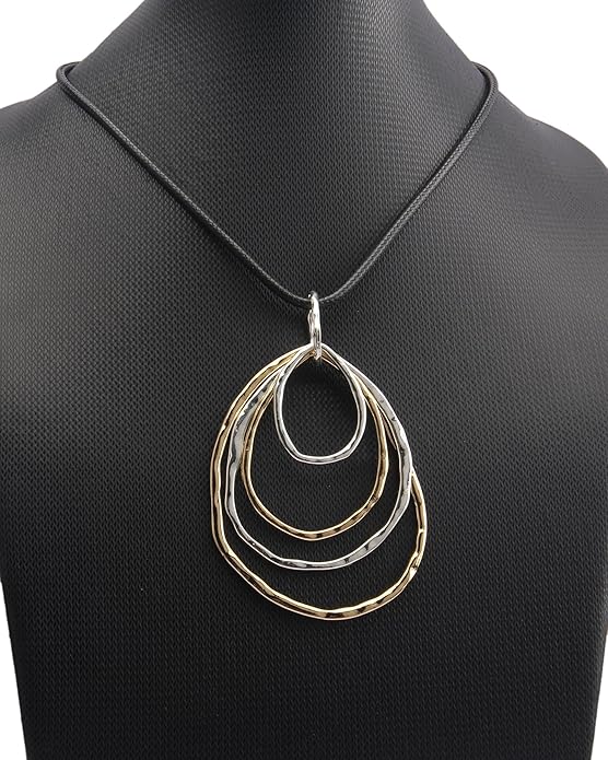 GelConnie Boho Necklaces for Women Vintage Silver Circles Long Pendant Necklace Cowgirl Sweater Necklace Adjustable Leather Choker Necklace for Women
