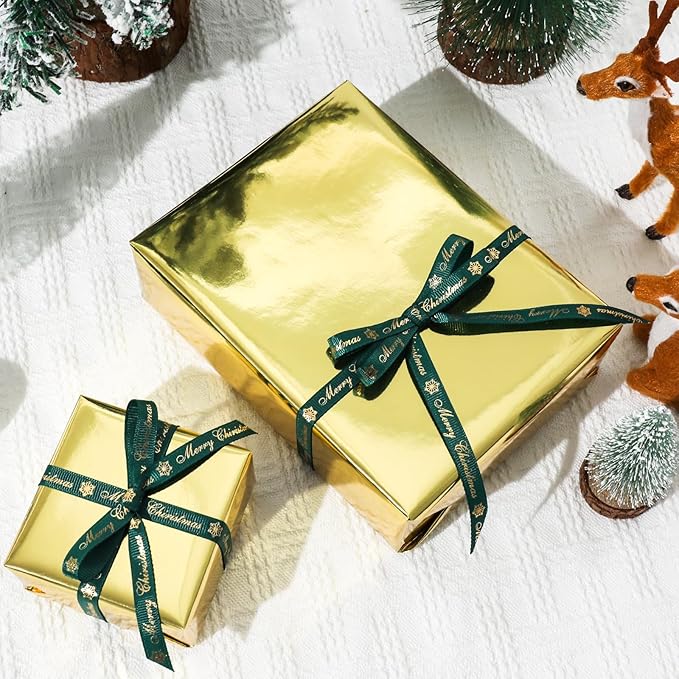 NESCCI Golden Metallic Wrapping Paper, Solid Color Paper,Gift Wrapping Paper,Perfect for Wedding,Valentine's Day,Birthday, Christmas,Baby Shower,DIY Bouquet (17.5 Inches X 32.8 Feet)