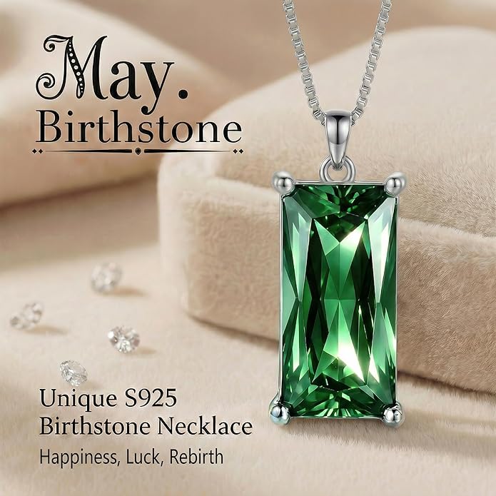 Minimalist Square 8mm×16mm Birthstone Sterling Silver Necklace - Hypoallergenic, Lightweight, Gift for Her