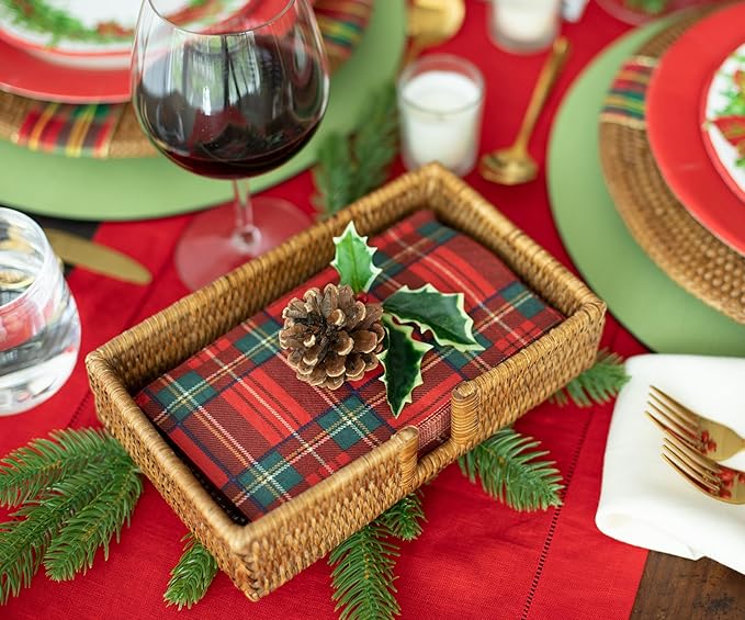 Caspari Rattan Guest Towel Napkin Holder in Dark Natural Brown, 1 Each
