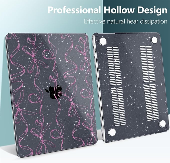 TWOLSKOO Compatible with M4 MacBook Air 15 inch Case 2025-2023 Released Model M4 A3241 M3 A3114 M2 A2941, Plastic Hard Shell & Screen Protector & Keyboard Cover & Type C Adapter, Sparkly Bows