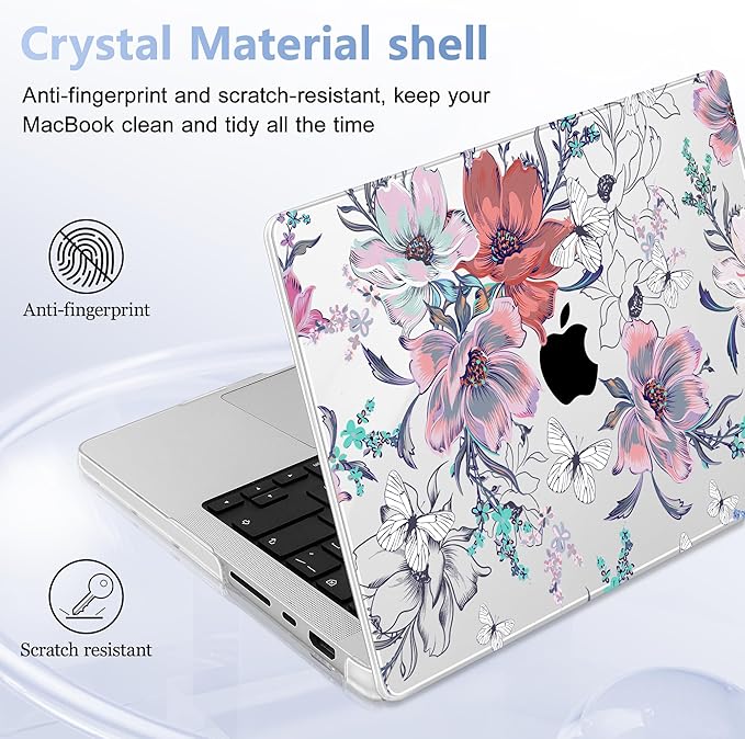 for MacBook Pro 16 inch Case 2021 2022 2023 2024 Release A3186 A3403 M4 A2991 M3 A2780 M2 A2485 M1 Pro/Max, Hard Shell Case with Screen Protector & Keyboard Cover, Floral C319