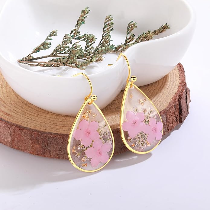 Forget-Me-Not and Queen Anne's Lace Pressed Wildflower Earrings | Pressed Flower Earrings | Handmade Drop and Dangle Earrings | Gift for Woman
