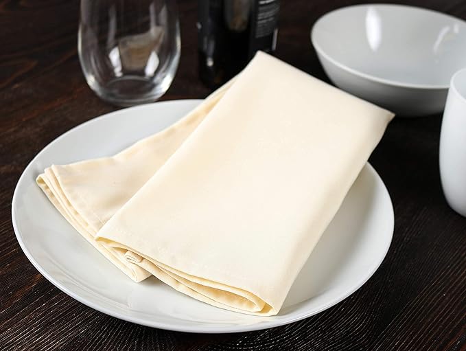 Arkwright Restaurant Cloth Napkins - (Pack of 25) Spun Polyester Dinner Napkin with Hemmed Edges - Ideal for Dinner, Wedding, Party, Banquet, Kitchen, 20 x 20 in, Ivory
