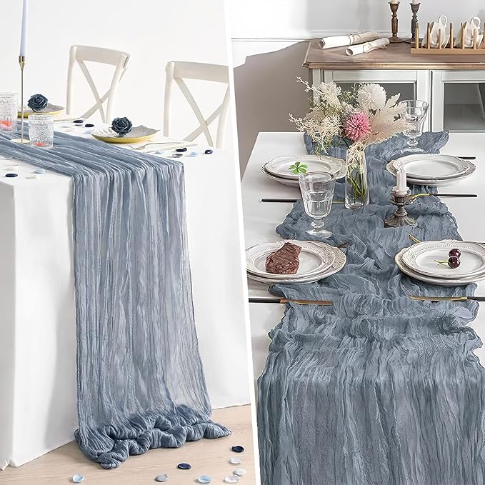 6 Pack 10 Ft Cheesecloth Table Runner Dusty Blue Gauze Long Table Runners Boho Gauze Cheese Cloth Table Runner Rustic Sheer Runner for Wedding Party Table Decor ( 35 x 120 Inch )