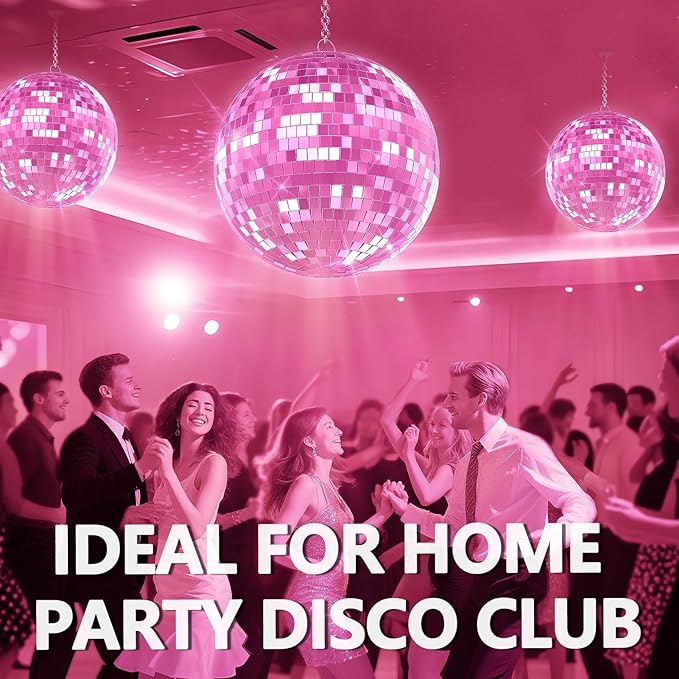 Classic Mirror Ball for Disco, 12"/16"/20" Mirror Disco Ball with Hanging Ring for DJ Club Party Live Wedding Stage Lighting Home Decor Pink 16inch