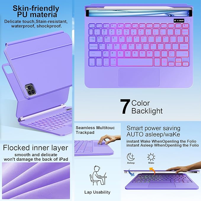 Keyboard Case for iPad Air 13 inch (M3 2025/M2, 2024),iPad Pro 12.9 inch (3/4/5/6th Gen)，Magic-Style Magnetic – Floating Cantilever Stand – Backlit Keyboard Case with Multi-Touch Trackpad