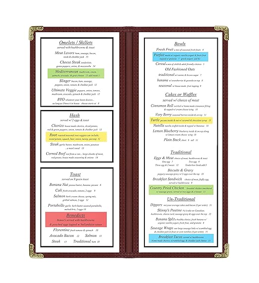 Goodsmart Restaurant Menu Covers - 25 Pack Burgundy 2-Page/4-View 4.25" x 11", Top-Loading Vinyl Menu Holders with Clear Sleeves, Double-Stitched Edge, Leather-Style Café Covers with Gold Corners