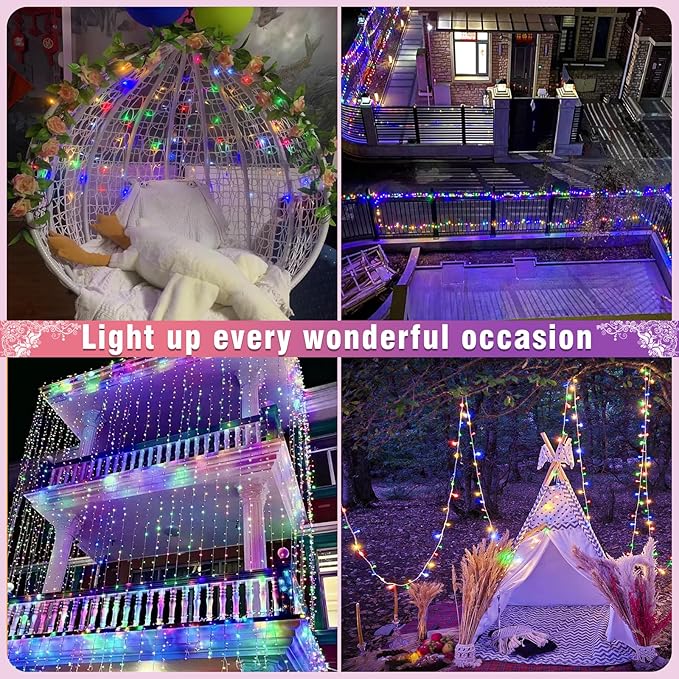 66FT 200 LED Christmas Lights Outdoor, Plug in Christmas String Lights Indoor, Waterproof & 8 Modes & Timer Function, Connectable Fairy Twinkle Light for Home Wedding House Decor, Multicolor