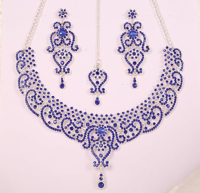Touchstone Indian jewelry set for women bollywood gold jewellery wedding outfits necklace sets earrings bridal maang tikka fancy costume girls big desi accessories rhinestone in gold or silver tone