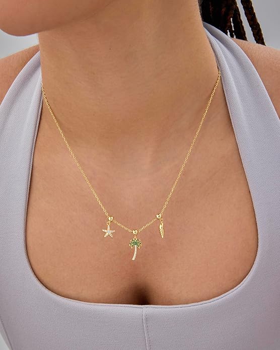 PAVOI 14K Gold Plated Dainty Necklace with Charms Set - Hypoallergenic Adjustable Chain Gold Charm Necklace for Women - Small Motif & Mantra 2 and 3-Pack Removable Pendants - Cute Jewelry Gifts