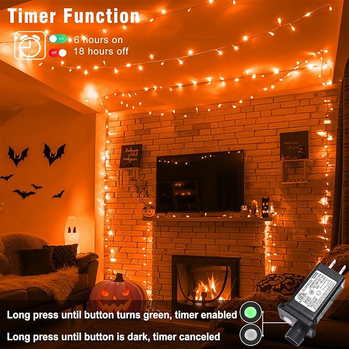 66FT 200 LED Christmas Lights Outdoor, Orange Christmas Lights Waterproof 8 Modes Timer, Connectable Clear Wire Fairy Twinkle Light for Indoor Bedroom Tree Yard Party Holiday Decorations