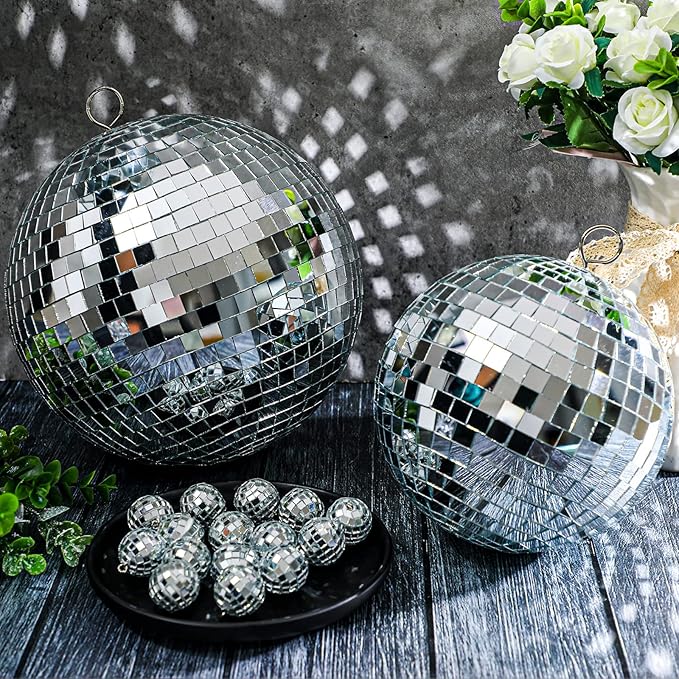17 Pcs Disco Ball Decorations Assorted Size Disco Ball Ornaments, Mini Large Hanging Party Favors for Christmas New Year Weddings Decor Festival Stage Prop(8, 6, 1.2 Inch)
