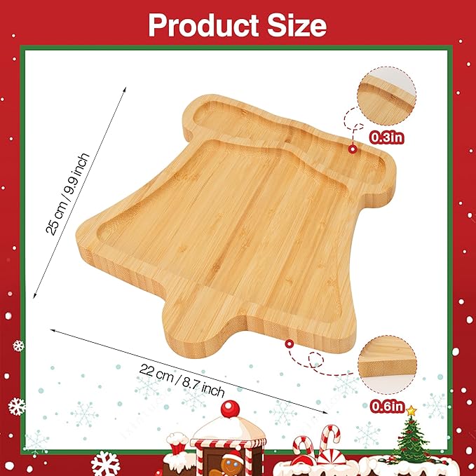 Christmas Serving Tray, Bell Shape Charcuterie Board, Bamboo Serving Platter Dish for Holiday Party Food Tray for Cheese Snack Fruit 10 x 8.7 x 0.6 Inches