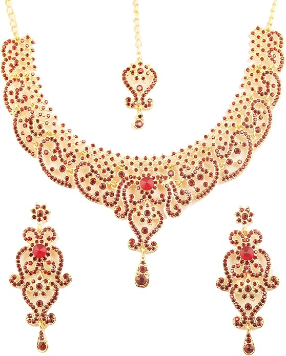 Touchstone Indian jewelry set for women bollywood gold jewellery wedding outfits necklace sets earrings bridal maang tikka fancy costume girls big desi accessories rhinestone in gold or silver tone