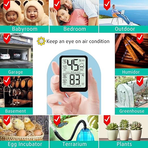 Antonki 2-Pack Room Thermometer, Digital Small Hygrometer Indoor Thermometer Humidity Gauge, Temperature Humidity Meter with Max/Min Record Monitor Sensor for Home, Plants - Battery Included