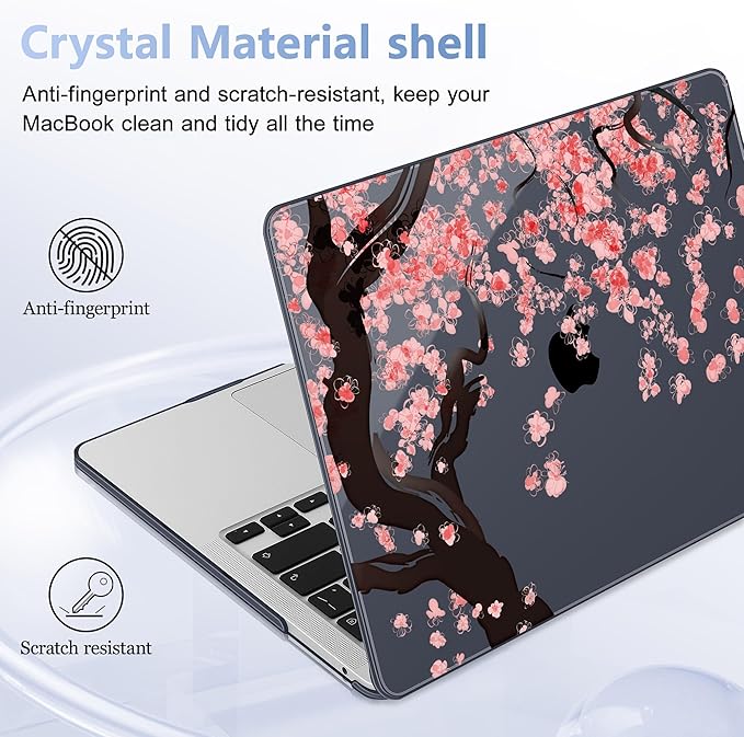 May Chen Compatible with MacBook Pro 13 inch Case 2022 2021 2020 Release Models A2338 M2 M1 A2251 A2289, Plastic Hard Shell Case + Keyboard Cover for MacBook Pro 13" with Touch Bar, Cherry Blossom