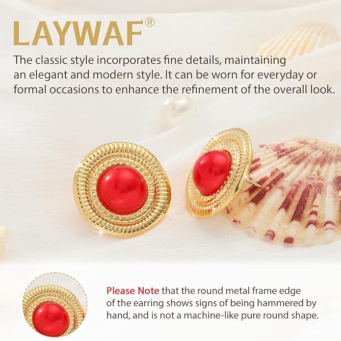 Faux Pearl Gold Plated Stud Earrings for Women, Hypoallergenic Stainless Steel Ear Pin, Available in a Variety of Pearl Colors