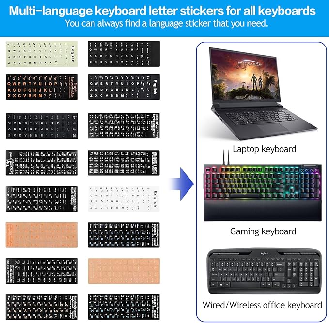 2PCS Korean Keyboard Stickers, Korean-English Keyboard Letters Replacement Sticker White Font on Black Background for Computer Laptop Notebook Desktop, Matte Keyboard Alphabet Stickers