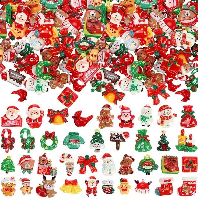 Giegxin 40 Pcs Christmas Resin Charm Kawaii Red Cardinal Candy Canes Santa Claus Flat Back Cabochon Accessories Cute Embellishments Bulk for Christmas Decor Jewelry Cellphone Case Scrapbooking DIY