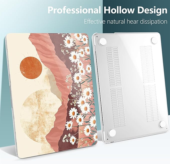 TWOLSKOO Compatible with M4 MacBook Air 15 inch Case 2025-2023 Released Model M4 A3241 M3 A3114 M2 A2941, Plastic Hard Shell & Screen Protector & Keyboard Cover & Type C Adapter, Mountains & Daisies