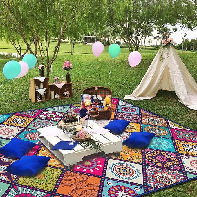 Waterproof Picnic Blankets Foldable & Portable 60''x80'' Boho Picnic Mat for Outdoors, Large Washable Picnic Blanket for Travel Camping Beach, Park Grass Picnic Blanket Accessories for Adults