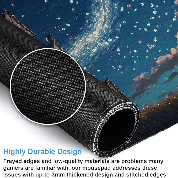 Anime Art Starry Sky Castle Desk Mat - XL Large Gaming Mouse Pad with Non-Slip Base & Stitched Edges, Washable Office Decor (31.5x15.7in)