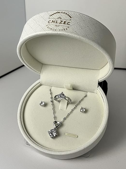 Stunning 3-piece Moissanite Jewelry Set - Necklace, Ring & Earrings | Elegant Wedding Jewelry Sets for Brides | Perfect Moissanite Earrings & Necklace | Timeless Bride Earrings & Wedding Earrings for Brides