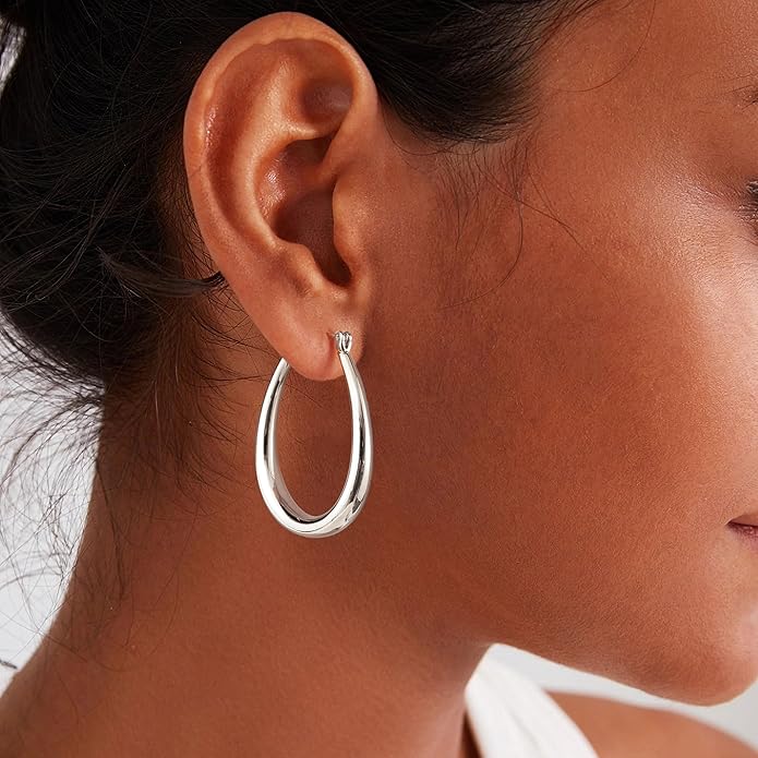 Gacimy Chunky Hoop Earrings for Women, 14K Gold Plated Oval Hoop Earrings with 925 Sterling Silver Post
