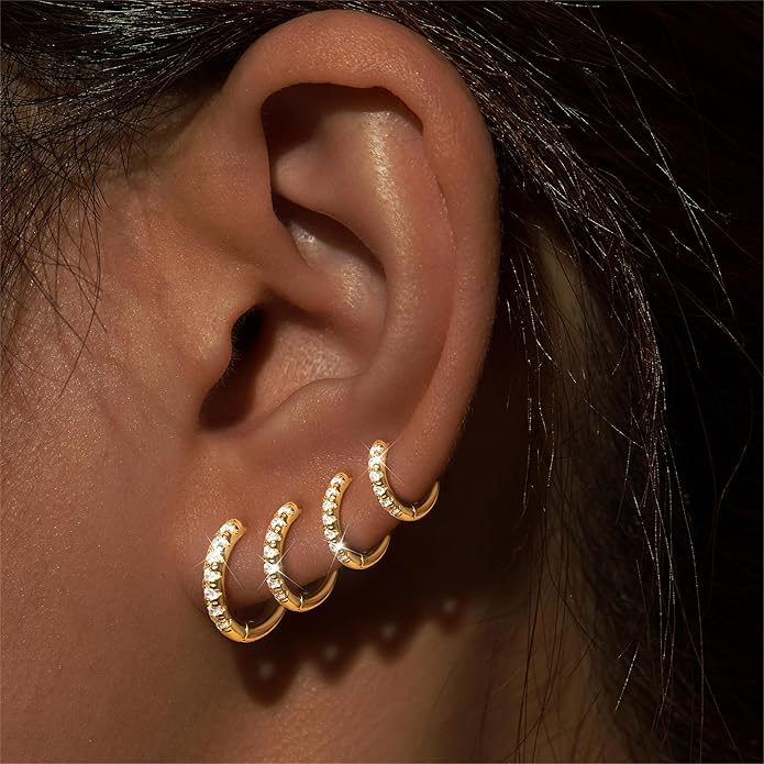 Small Gold Huggie Hoop Earrings Set for Women Men Hypoallergenic 14K Plated Stack Cartilage Earrings, Multiple Piercing Lightweight Mini Thin Cute Dainty Trendy Jewelry Set Christmas Gifts for Women