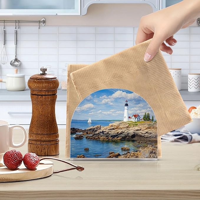 Napkin Holder, Lighthouse on Beach Napkin Holder for Table Standing Napkin Holders for Table, Kitchen & Dining Room Decor