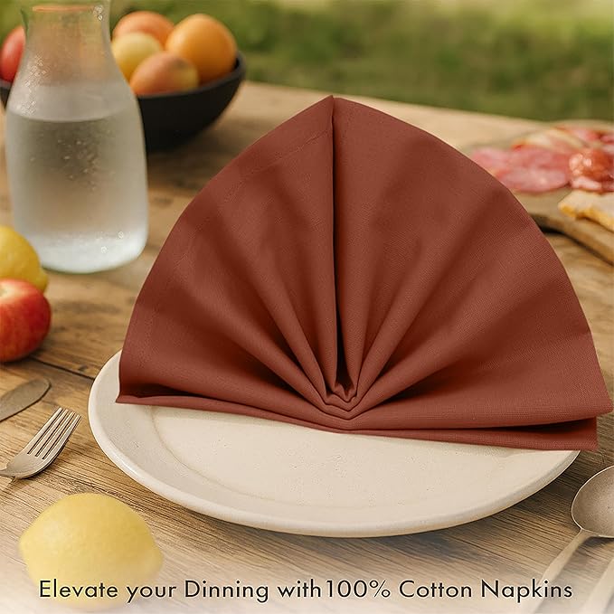 Ruvanti Premium Cloth Napkins Set of 6, 18x18 Inches, 100% Cotton, Washable, Soft & Absorbent, Perfect for Wedding, Christmas, ‎Thanksgiving Dinners - Rust