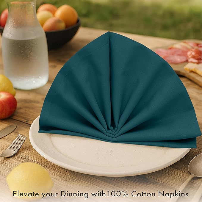 Ruvanti Premium Cloth Napkins Set of 12, 18x18 Inches, 100% Cotton, Washable, Soft & Absorbent, Perfect for Wedding, Christmas, Thanksgiving Dinners - Deep Teal