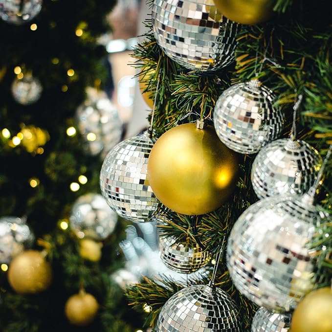 Lenwen 100 Pcs 1.2 Inch Mini Disco Balls Ornaments Hanging Disco Party Decorations Bulk 70s Reflective Silver Mirror Ball for Party Decor Supplies Tree Wedding Birthday Props Mardi Gras