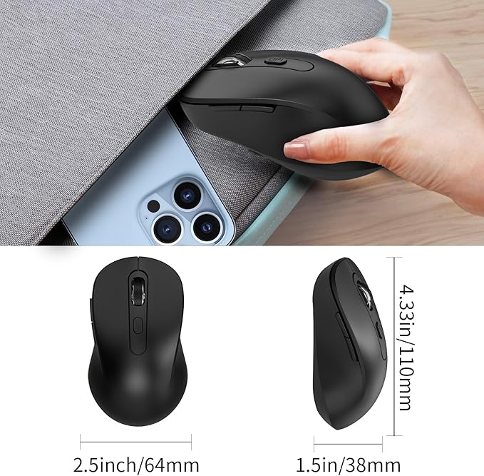 Wireless Mouse for Laptop, PC, Chromebook, Mac, MacBook, Silent Wireless Mouse with USB Nano Receiver, Side Button, 2400 DPI, Anti Slip Roller, 6 Button Ergonomics Cordless Computer Mice - Black
