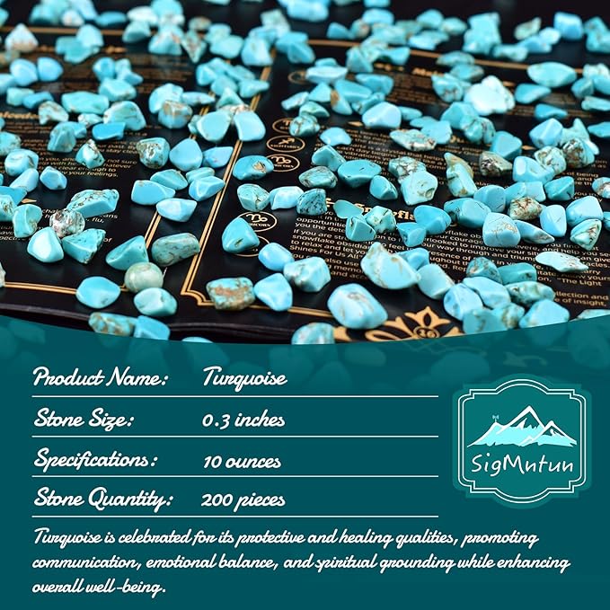 Polished Turquoise Crystal Chips 200 Pcs - 0.3" 10 oz Tumbled Stone Chips Crushed Sea Glass Stones Healing Reiki Crystal Jewelry Making Home Decoration
